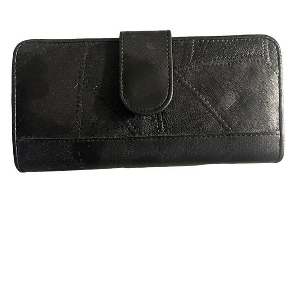 Genuine leather black checkbook wallet with calculator new without tags - Picture 1 of 5